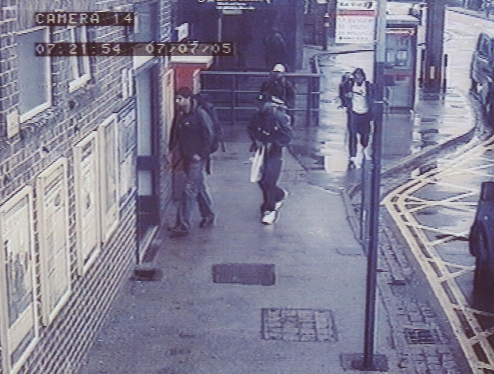 luton, england july 7: in this handout image taken fron cctv footage, and released by the metropolitan police on july 16, 2005, the four london bombers are pictured together entering luton rail station at 0720 bst on july 7, 2005 on their way to london. the three resulting explosions on london underground trains and one on a bus killed at least 55 people people and injured 700 during the morning rush hour terrorist attacks. (photo by metropolitan police via getty images)