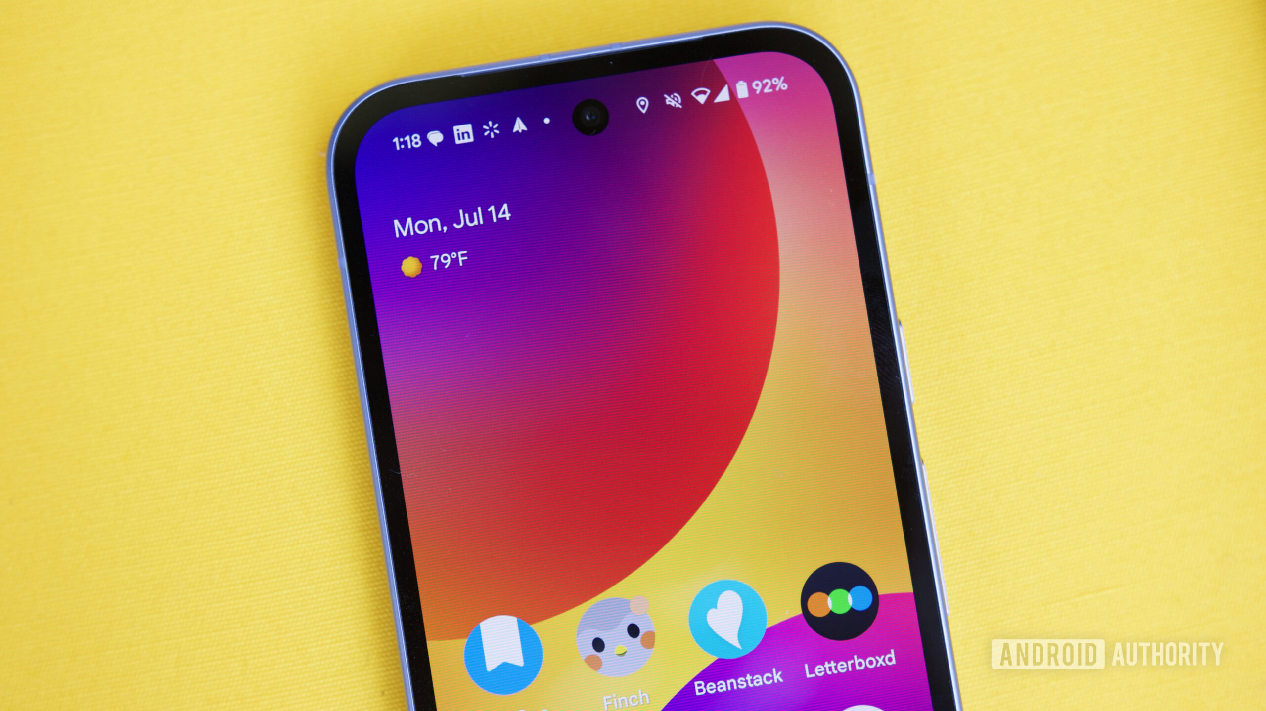 google pixel 9a at a glance home screen hero 1 Close-up picture of the At a Glance widget on a Google Pixel 9a.