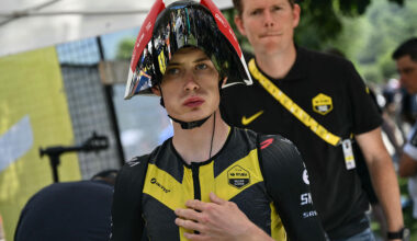 Team Visma - Lease a bike team's Danish rider Jonas Vingegaard awaits the start of the 13th stage of the 112th edition of the Tour de France cycling race, 10.9 km individual time trial between Loudenvielle and Peyragudes, in the Pyrenees mountains of southwestern France, on July 18, 2025. (Photo by Marco BERTORELLO / AFP)