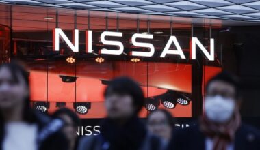 Signage displayed at Nissan Motor Co.’s Ginza showroom in Tokyo, Japan