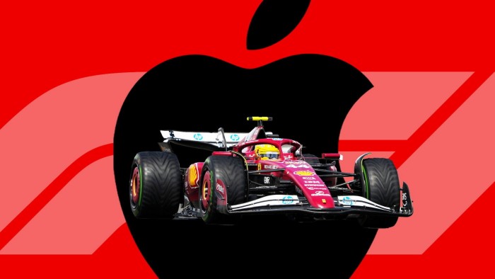Apple, Lewis Hamilton of Scuderia Ferrari F1 Team seen in action during the Formula 1 British Grand Prix at Silverstone