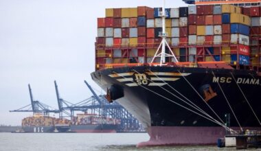 The MSC Diana container ship at the Port of Felixstowe, UK