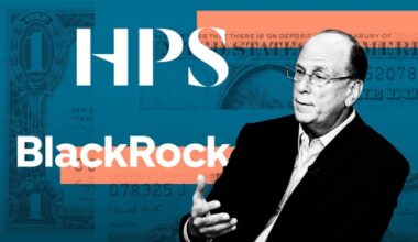 Montage of Larry Fink, BlackRock, HPS and US dollar notes