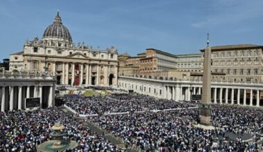 A crowd fills up St Peter’s Square in the Vatican this year
