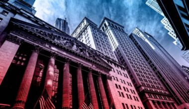 A montage of the exterior of the New York Stock Exchange on Wall Street