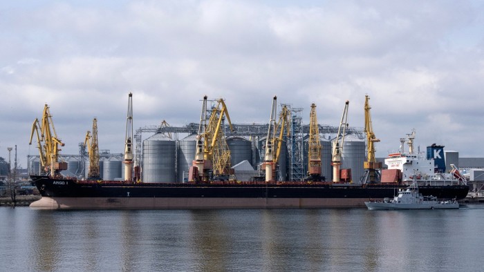 Bulk carrier Argo I is docked at the Olimpex grain terminal of the port of Odesa, Ukraine, on April 10, 2023