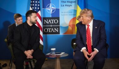 Ukraine’s President Volodymyr Zelenskyy meets Donald Trump in The Hague during the Nato summit
