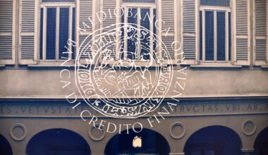 A logo of Mediobanca is pictured at Mediobanca headquarters in Milan