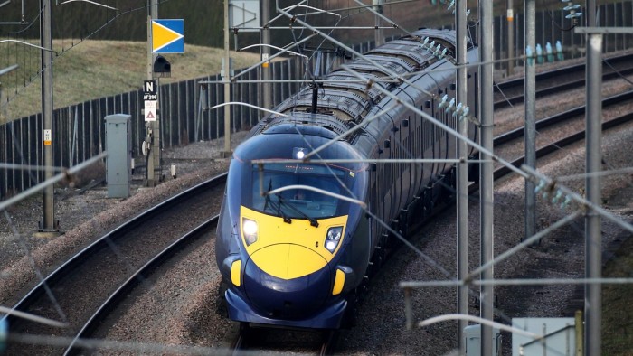 A Hitachi Class 395 Javelin train travelling along the tracks of the HS1 line