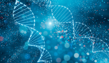 DNA double helix with sparkling nodes