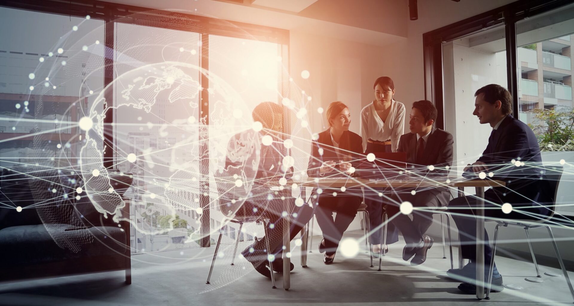 Global business concept. Communication network. Management strategy. Digital transformation.