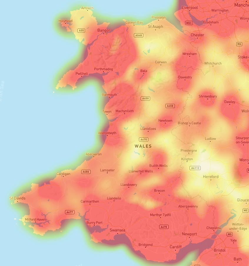 2025 Japanese knotweed hotspots in Wales (Credit: Environet)