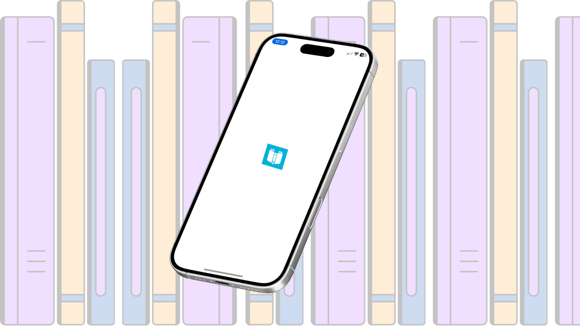 A bookshelf behind a smartphone showing the Book Buddy logo.