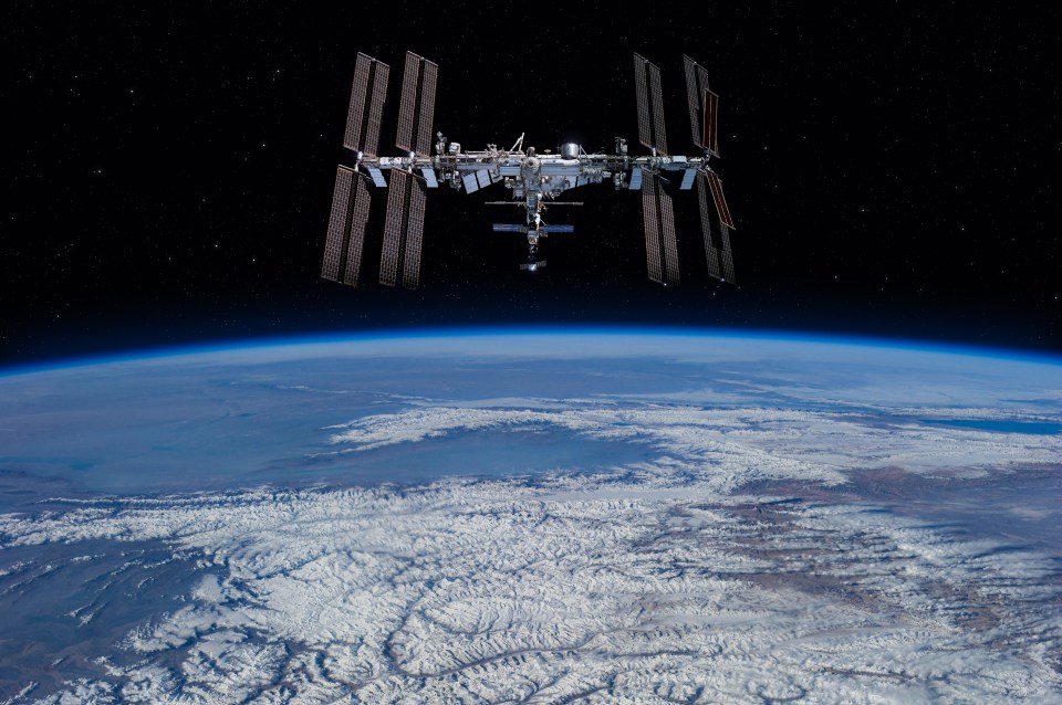 The International Space Station orbiting Earth.