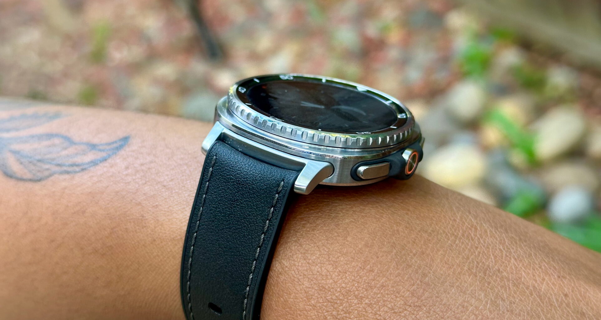 A close-up, diagonal view of the Samsung Galaxy Watch 8 Classic on a woman