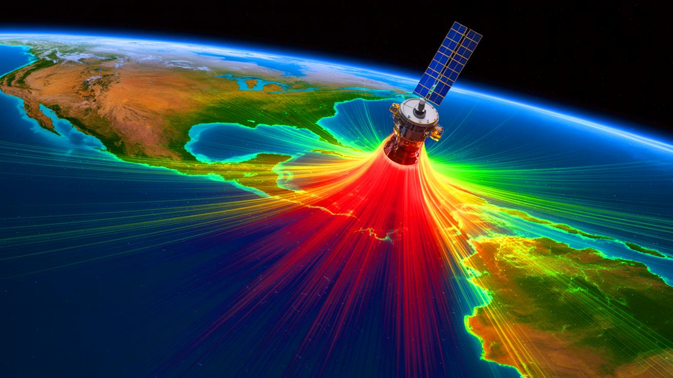 Illustration of the South Atlantic Anomaly's impact on Earth's magnetic field and space technology, generated by artificial intelligence.