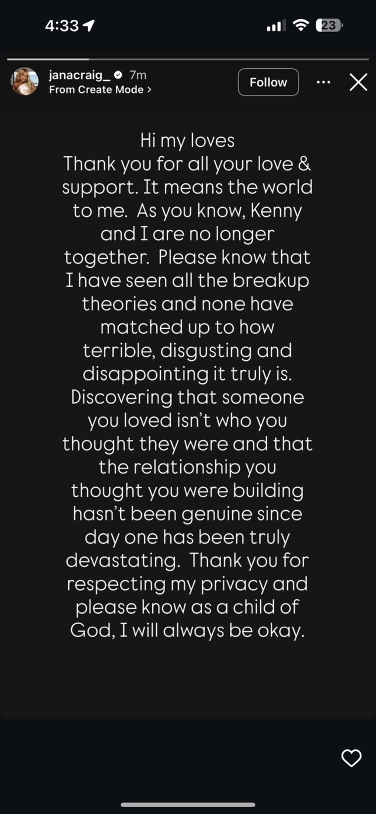 "Love Island USA" Season 6 star JaNa Craig speaks out after her breakup with Kenny Rodriguez.