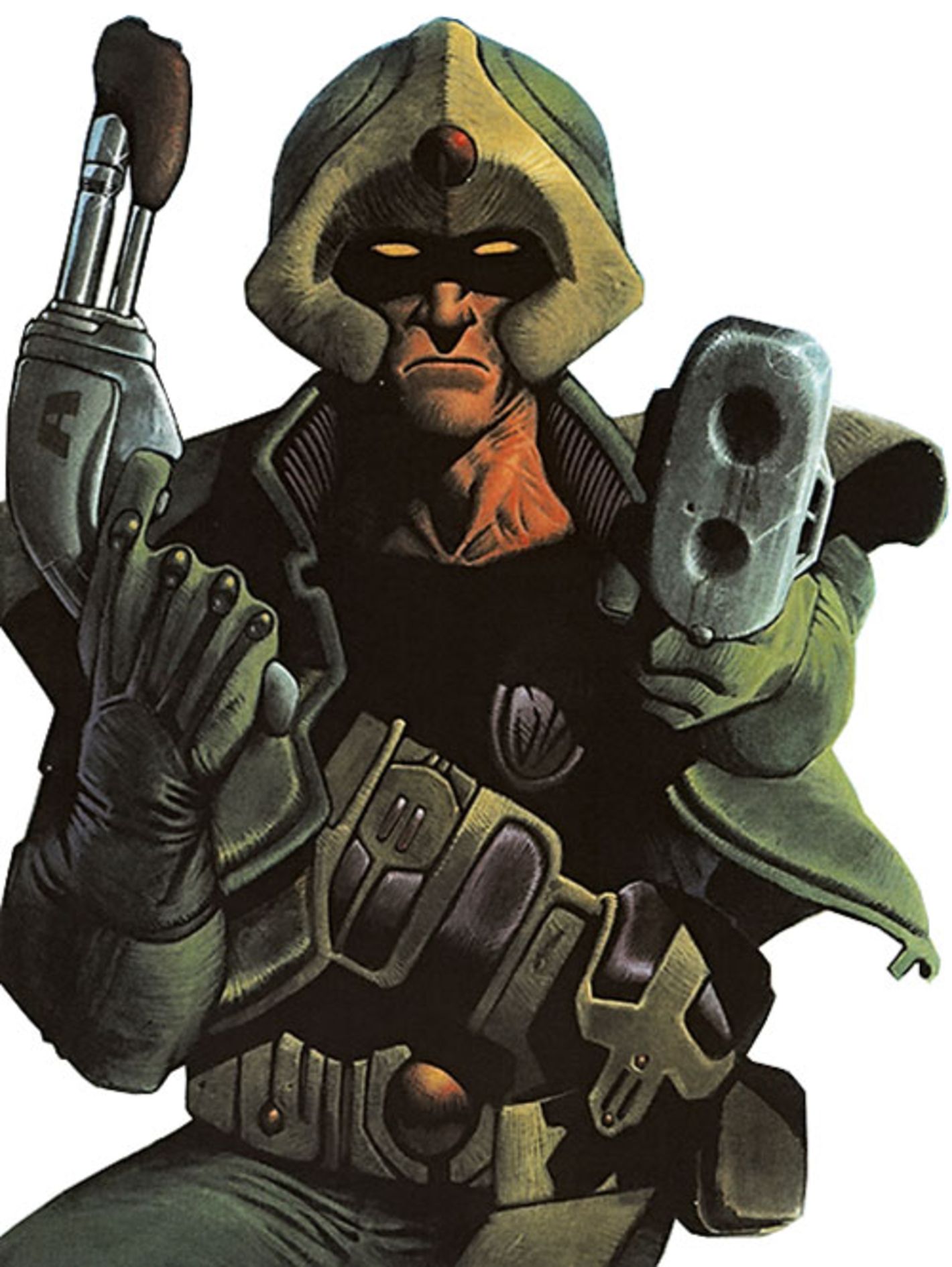Johnny Alpha from Strontium Dog duel wielding futuristic pistols