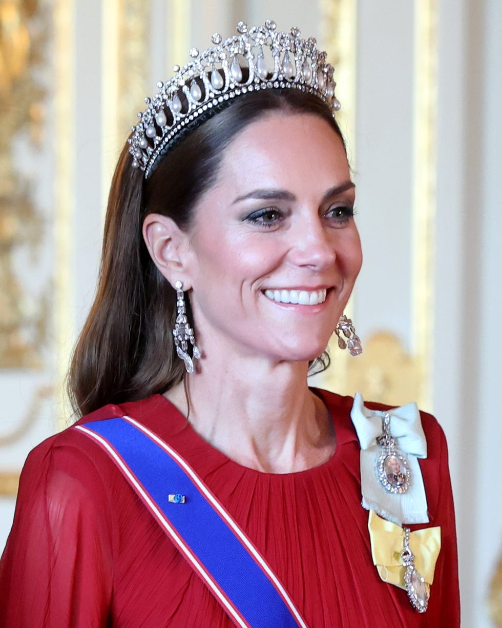 windsor, england july 08: catherine, princess of wales attends the state banquet at windsor castle on july 08, 2025 in windsor, england. president emmanuel macron and mrs brigitte macron visit the uk in the first visit state visit made by france in 17 years. they are staying at windsor castle, hosted by king charles iii and queen camilla, and a banquet will be held there in their honour. the macrons will visit imperial college, and the president will address parliament during his stay. (photo by chris jackson/getty images)