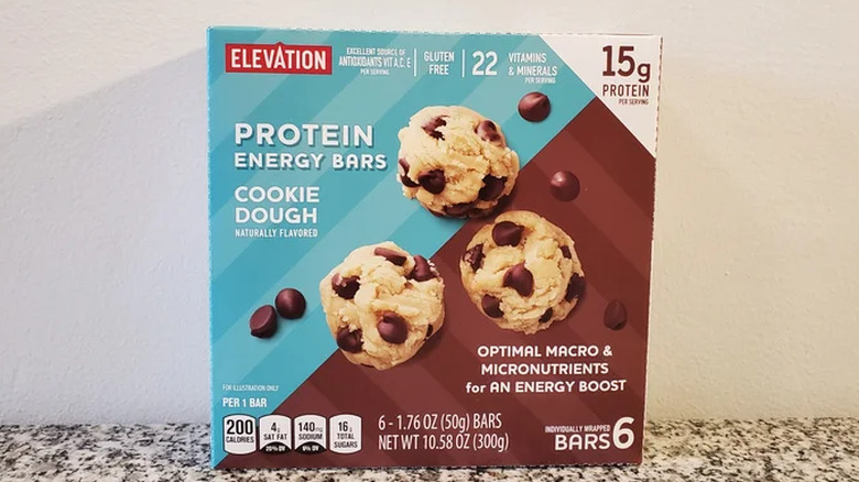 A box of Elevation Cookie Dough Protein Energy Bars