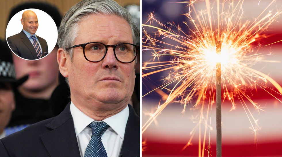 Keir Starmer (left), sparkler (right)