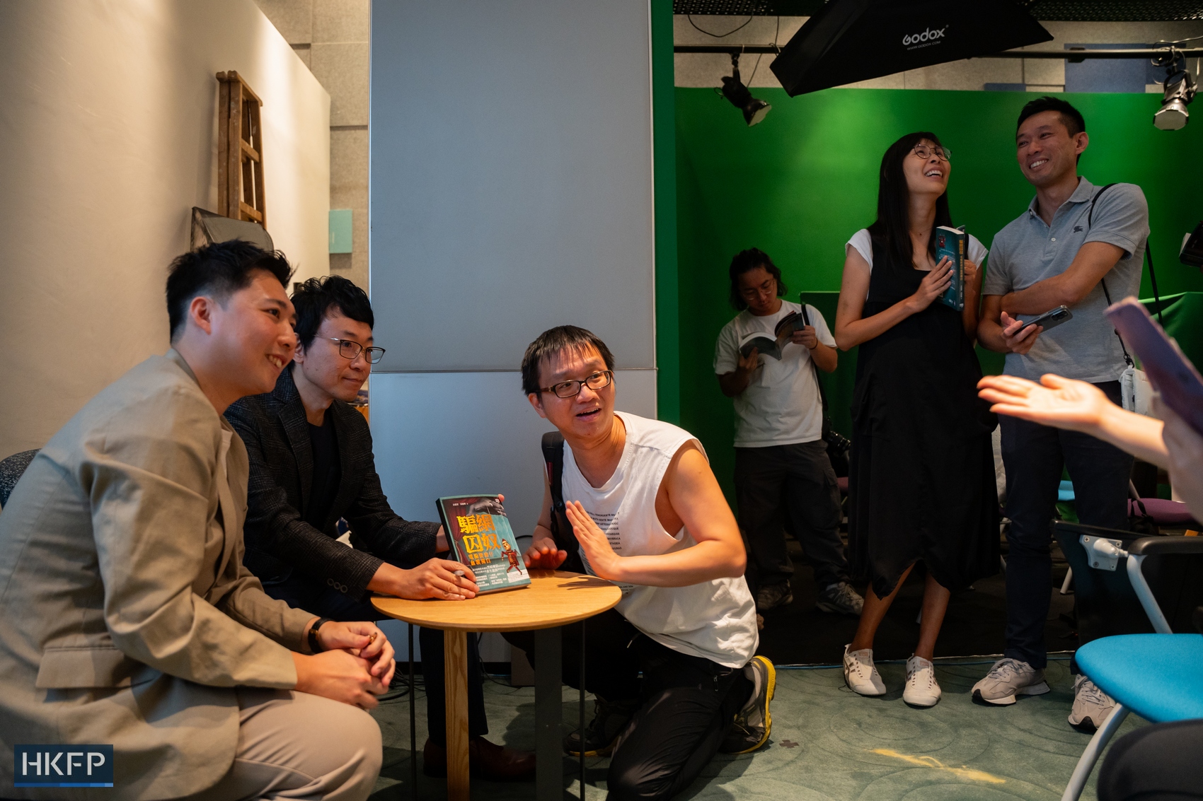 From left: Ex-district councillor Andy Yu and social worker Frank Fung at the launch event of their book on Myanmar scam compounds on July 5, 2025. Photo: Kyle Lam/HKFP.