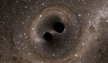 Artist's impression of two black holes merging.