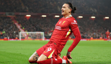 Darwin Nunez of Liverpool celebrates scoring his team