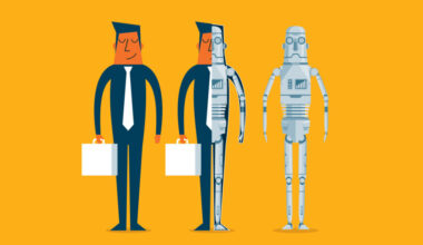 Evolution of robots. Concept of replacing people with robots, artificial intelligence.