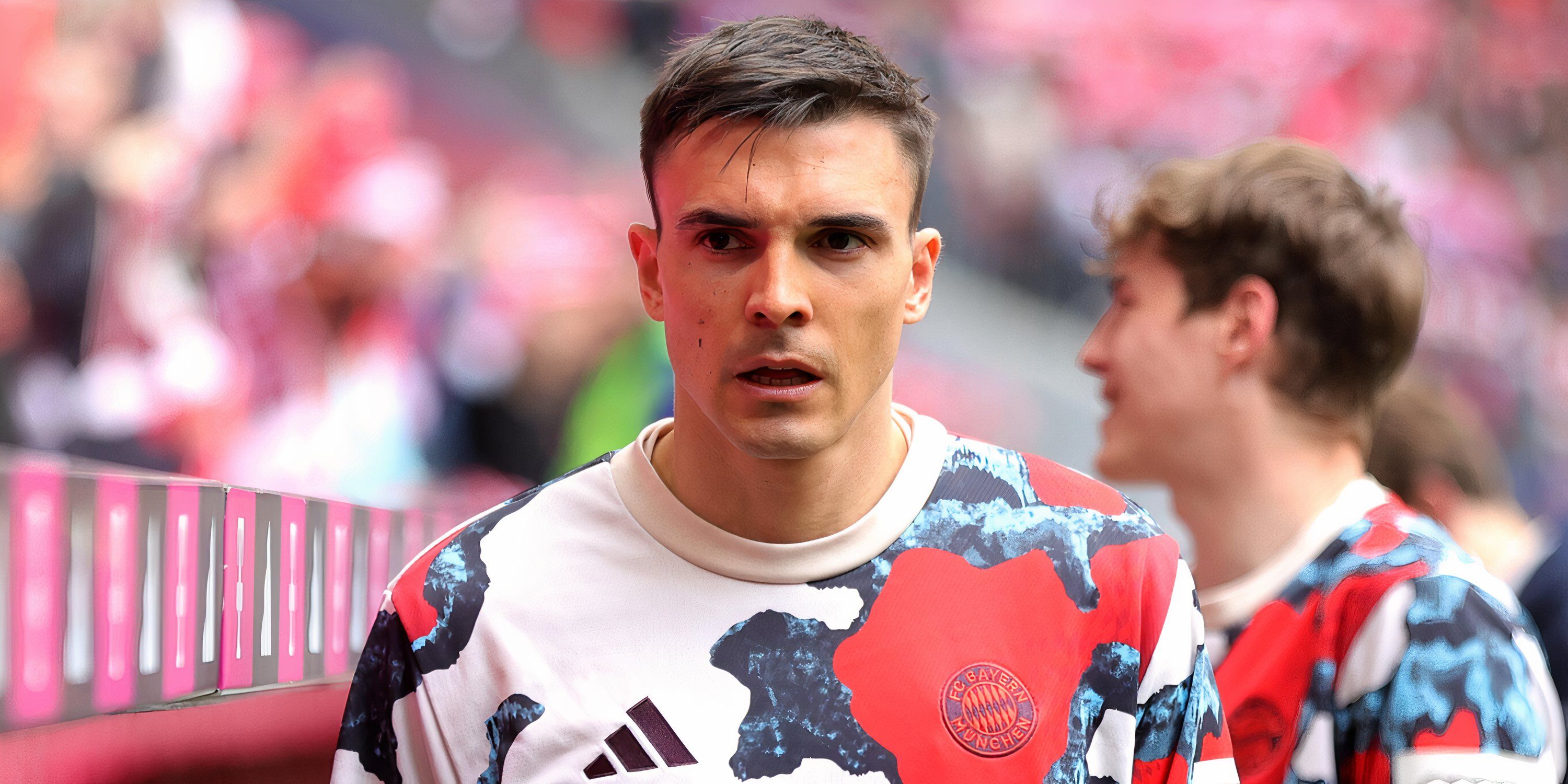 Joao Palhinha watching on from the Bayern Munich bench