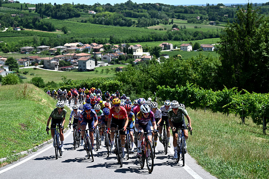 PIANEZZE, ITALY - JULY 09: Anna Van Der Breggen of Netherlands and Team SD Worx - Protime (C) attacks during the 36th Giro d'Italia Women 2025, Stage 4 a 142km stage from Castello Tesino to Pianezze (Valdobbiadene) 1083m / #UCIWWT / on July 09, 2025 in Pianezze, Italy. (Photo by Luc Claessen/Getty Images)