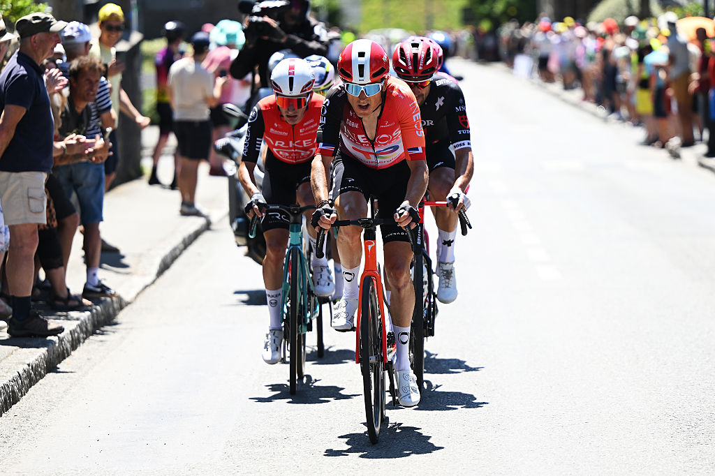 MUR-DE-BRETAGNE - GUERLEDAN, FRANCE - JULY 11: Geraint Thomas of Great Britain and Team INEOS Grenadiers competes in the breakaway during the 112th Tour de France, Stage 7 a 197km stage from Saint-Malo to Mur-de-Bretagne (Guerledan) / #UCIWT / on July 11, 2025 in Saint-Malo, France. (Photo by Dario Belingheri/Getty Images)