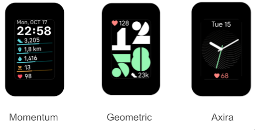 Three Fitbit Charge 6 watch faces.