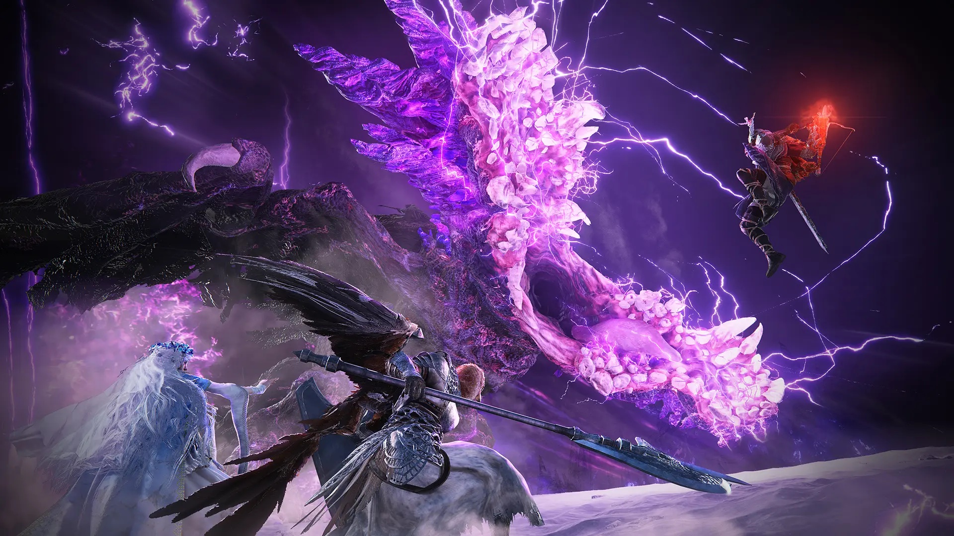 A Guardian, Revenant, and Wylder battle an Everdark Sovereign, an enhanced version of Adel, Baron of the Night (Gaping Jaw)