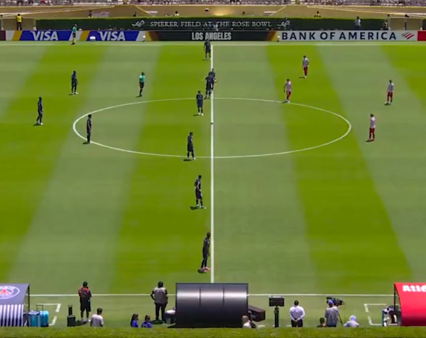 Vitinha takes the kick-off for PSG and immediately cedes possession...