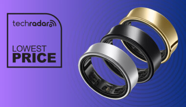The Samsung Galaxy Ring on a purple background