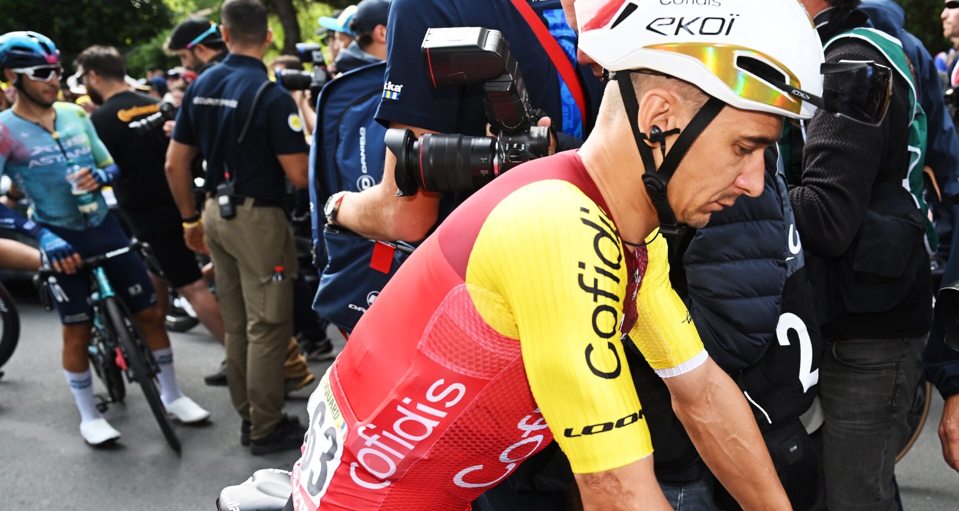 DUNKERQUE, FRANCE - JULY 07: Bryan Coquard of France and Team Cofidis reacts after the 112th Tour de France, Stage 3 a 178.3km stage from Valenciennes to Dunkerque / #UCIWT / on July 07, 2025 in Dunkerque, France. (Photo by Dario Belingheri/Getty Images)