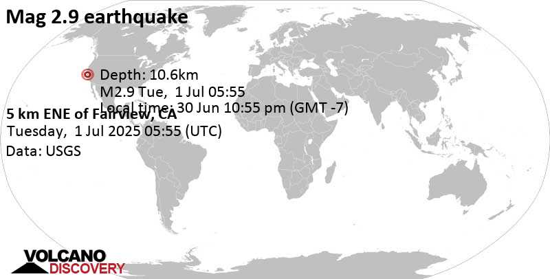 2.9 quake 10.8 mi north of Fremont, Alameda County, California, United States, Jun 30, 2025 10:55 pm (GMT -7)