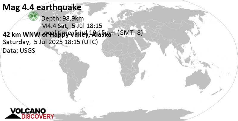 4.4 quake 28 mi northwest of Anchor Point, Kenai Peninsula Borough, Alaska, United States, Jul 5, 2025 10:15 am (Anchorage time)
