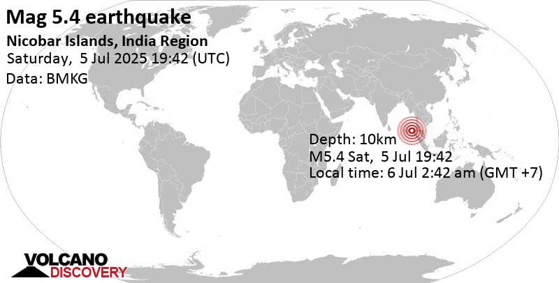 5.4 quake Andaman Sea, 34 km northwest of Sabang, Indonesia, Jul 6, 2025 02:42 am (Pontianak time)
