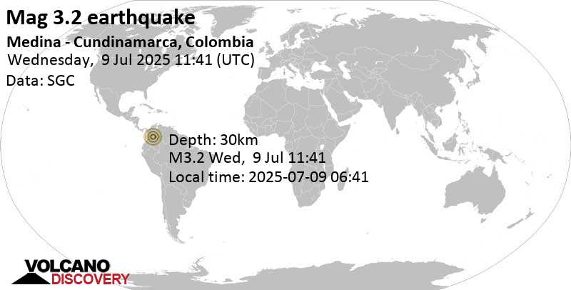 3.2 quake Medina - Cundinamarca, Colombia, Jul 9, 2025 06:41 am (GMT -5)