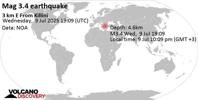 3.4 quake 3 km E From Killini Jul 9, 2025 10:09 pm (GMT +3)