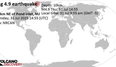 Moderate Mag. 4.9 Earthquake - Baffin Bay, 189 km Northeast of Bylot Island, Nunavut, Canada, on Thursday, Jul 31, 2025, at 09:55 am (GMT -5)