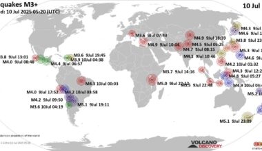 Worldwide earthquakes above magnitude 3 during the past 24 hours on 10 Jul 2025