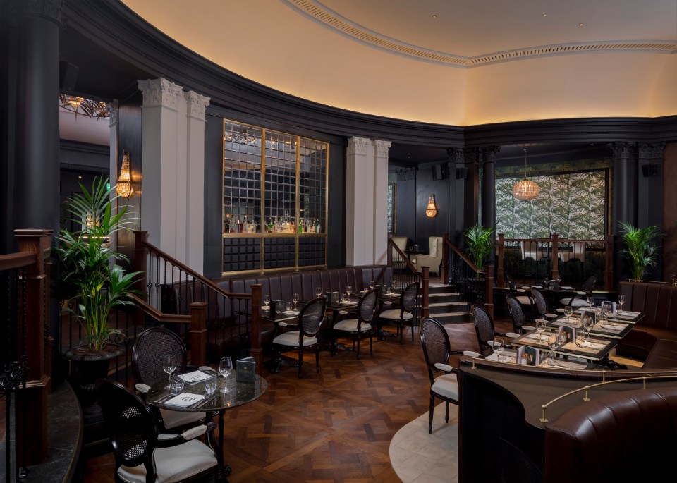 Interior view of a restaurant at the Queens Hotel in Leeds.