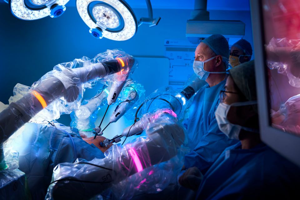 Robotic surgery in progress.