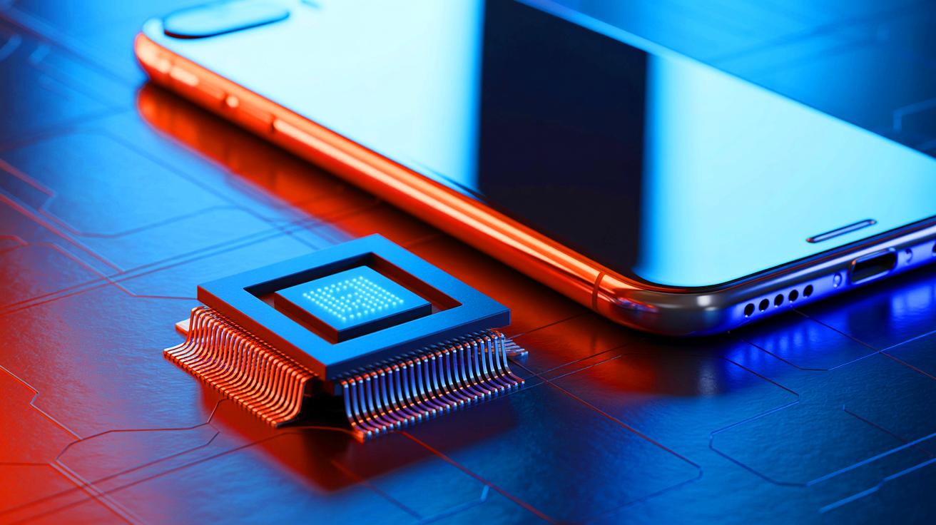 Illustration of a miniature spectrometer developed by North Carolina State University, highlighting its integration potential into smartphones, generated by artificial intelligence.