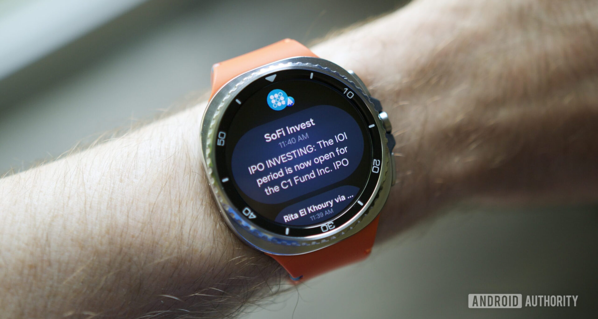 A notification on the Samsung Galaxy Watch 8 Classic.