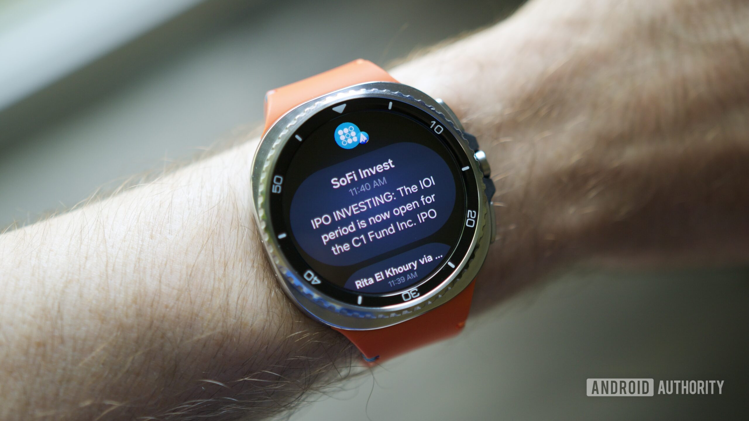 A notification on the Samsung Galaxy Watch 8 Classic.