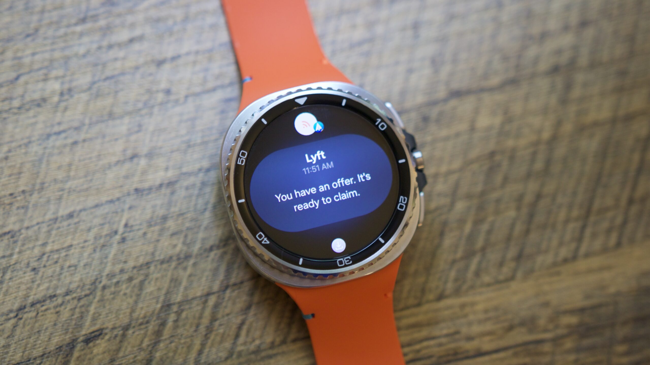 A notification on the Samsung Galaxy Watch 8 Classic.